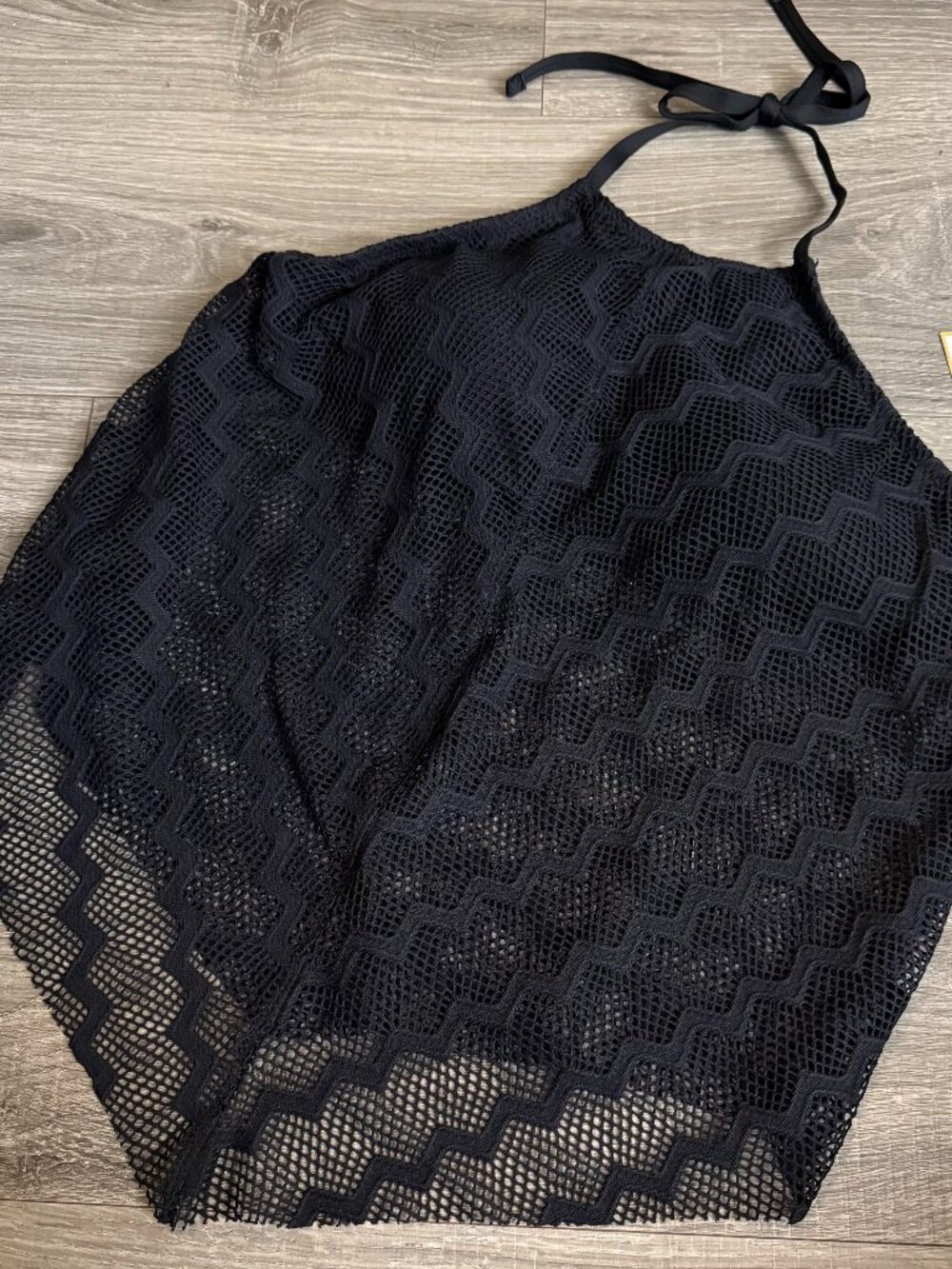 NWT Kona Sol Crochet Halter Tankini Swim Top Chevron Black Size Large